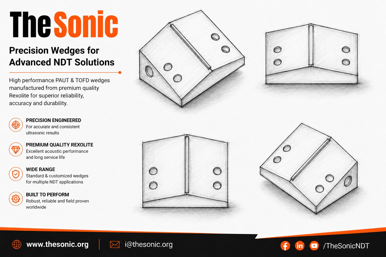 Dual-Array PAUT A25 Series Flat Wedges for A25 Probe Series